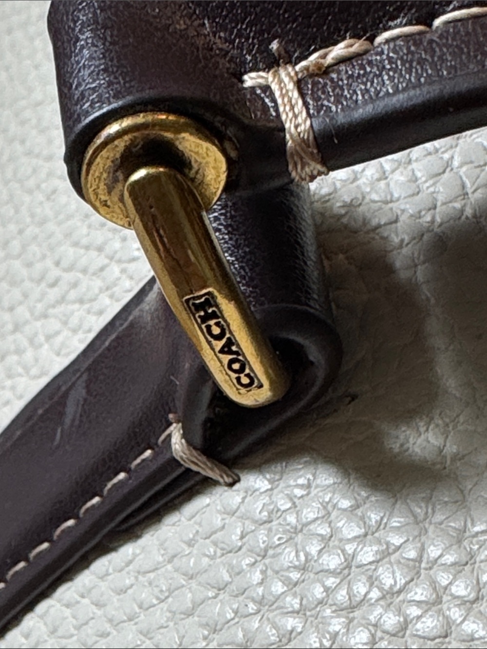 Coach Ruby Satchel 25 in Chalk with Dark Brown Trim and strap - Picture 5 of 15